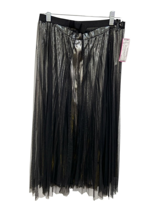Bottega Veneta Size L Black Poly Blend Mesh Metallic Accordian Pleat Skirt Black / L