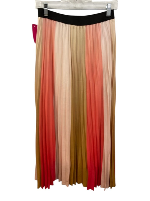 Maje Size 2 Pink, Orange & Multi Polyester Elastic Waist Pleated Stripe Skirt Pink, Orange & Multi / 2