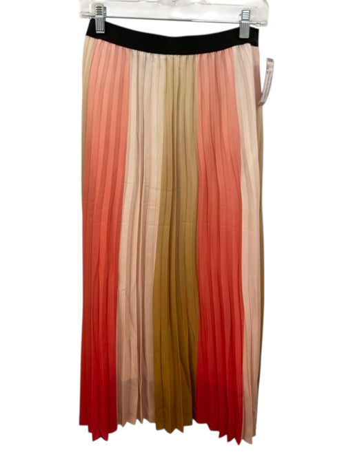 Maje Size 2 Pink, Orange & Multi Polyester Elastic Waist Pleated Stripe Skirt Pink, Orange & Multi / 2