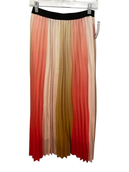 Maje Size 2 Pink, Orange & Multi Polyester Elastic Waist Pleated Stripe Skirt Pink, Orange & Multi / 2
