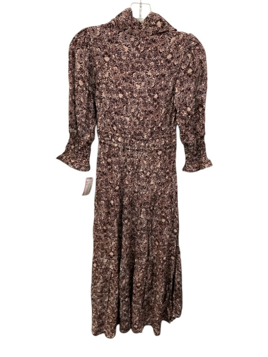 Ba&sh Size 0 Black, Red & White Viscose Zip Back 3/4 Sleeve Printed Midi Dress Black, Red & White / 0