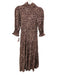 Ba&sh Size 0 Black, Red & White Viscose Zip Back 3/4 Sleeve Printed Midi Dress Black, Red & White / 0