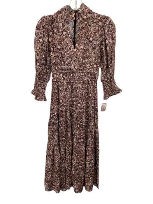 Ba&sh Size 0 Black, Red & White Viscose Zip Back 3/4 Sleeve Printed Midi Dress Black, Red & White / 0