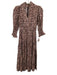 Ba&sh Size 0 Black, Red & White Viscose Zip Back 3/4 Sleeve Printed Midi Dress Black, Red & White / 0