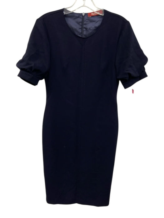 MaxMara Size 4 Navy Triacetate Blend Zip Back Short Sleeve Back Slit Dress Navy / 4