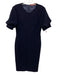MaxMara Size 4 Navy Triacetate Blend Zip Back Short Sleeve Back Slit Dress Navy / 4