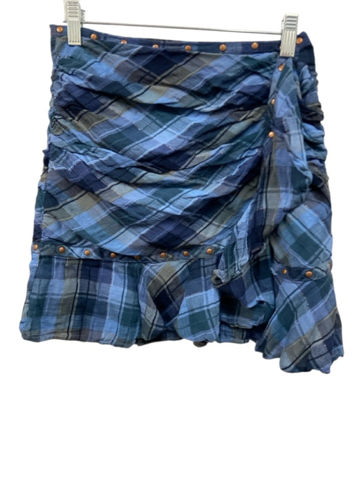 Veronica Beard Size 8 Blue Cotton Blend Plaid Stud Detail Gold Threading Skirt Blue / 8