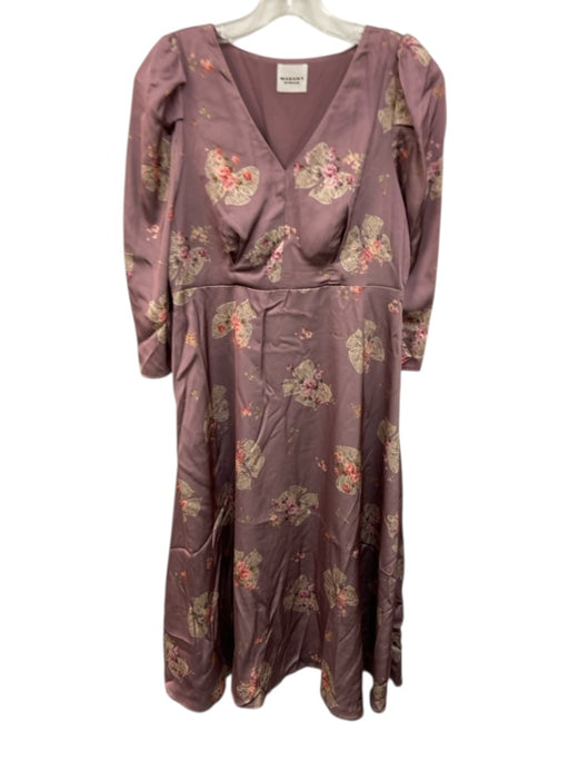 Marant Etoile Size M Purple & Multi Poly Blend V Neck 1/2 Sleeve Printed Dress Purple & Multi / M