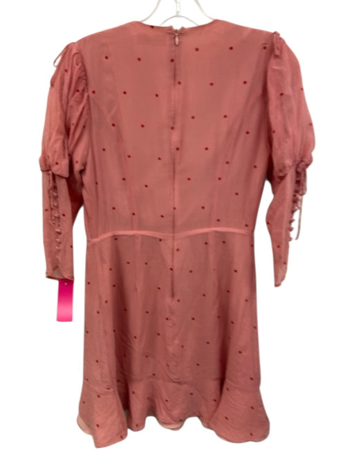 For Love & Lemons Size M Pink Silk V Neck Button Detail Polka dot Dress Pink / M
