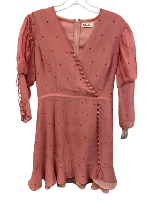 For Love & Lemons Size M Pink Silk V Neck Button Detail Polka dot Dress Pink / M