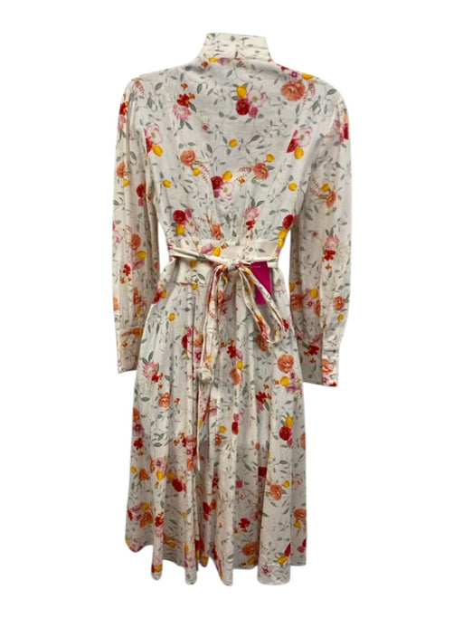 Zimmermann Size 3 Cream & Multi Linen Tie Waist Floral Print Knee Length Dress Cream & Multi / 3