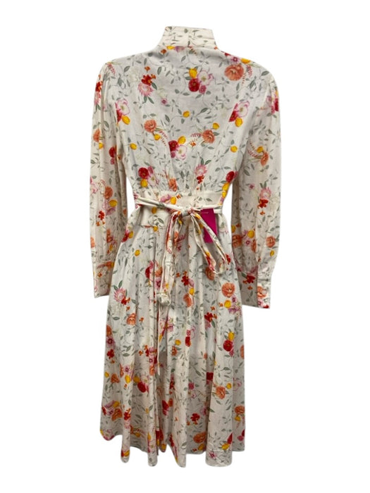 Zimmermann Size 3 Cream & Multi Linen Tie Waist Floral Print Knee Length Dress Cream & Multi / 3