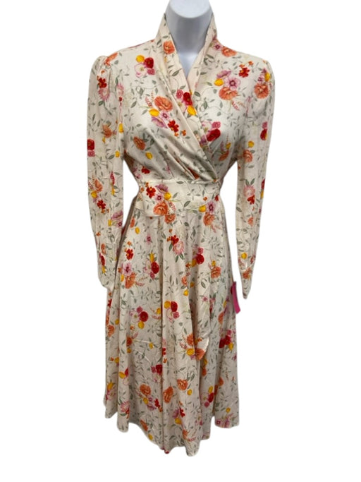 Zimmermann Size 3 Cream & Multi Linen Tie Waist Floral Print Knee Length Dress Cream & Multi / 3