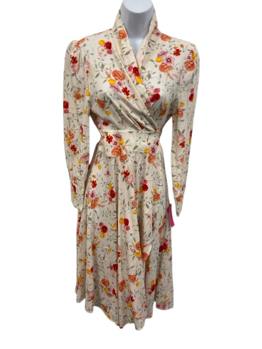 Zimmermann Size 3 Cream & Multi Linen Tie Waist Floral Print Knee Length Dress Cream & Multi / 3