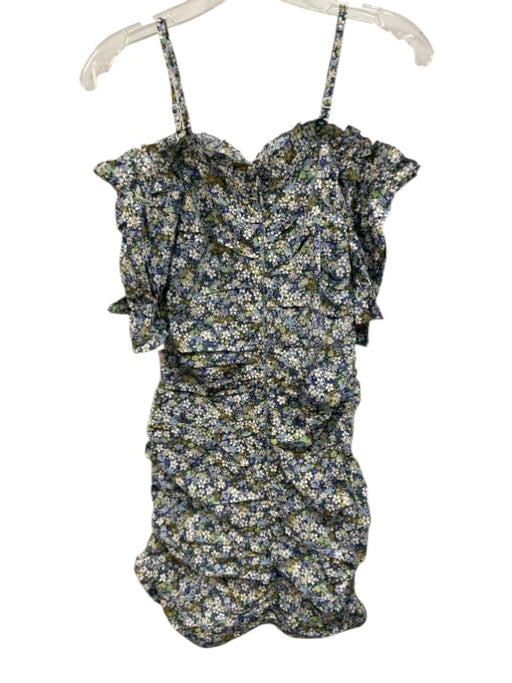 Rouje Size 36 Blue, Green & Multi Cotton Floral Gold Accent Mini Dress Blue, Green & Multi / 36