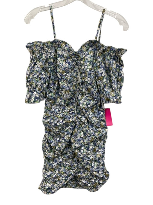 Rouje Size 36 Blue, Green & Multi Cotton Floral Gold Accent Mini Dress Blue, Green & Multi / 36
