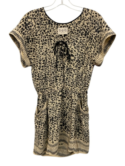 Sea New York Size 2 Tan & black Silk Sleeveless Printed Wide Neck Dress Tan & black / 2
