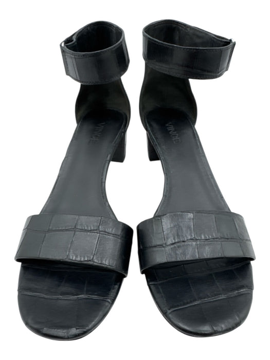 Vince Shoe Size 7.5 Black Leather open toe Ankle Buckle Block Heel Sandals Black / 7.5