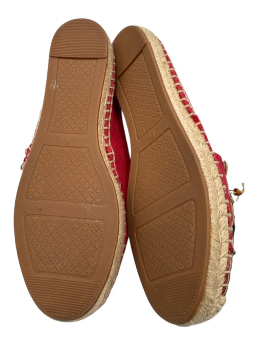 Tory Burch Shoe Size 6.5 Red & Multi Canvas Cap Toe Flat Espadrille Shoes Red & Multi / 6.5