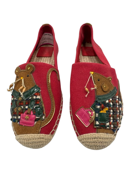 Tory Burch Shoe Size 6.5 Red & Multi Canvas Cap Toe Flat Espadrille Shoes Red & Multi / 6.5