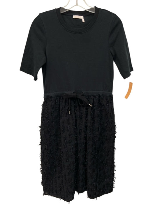 SeeByChloe Size S Black Cotton Drawstring Waist Mixed Fabric Short Sleeve Dress Black / S