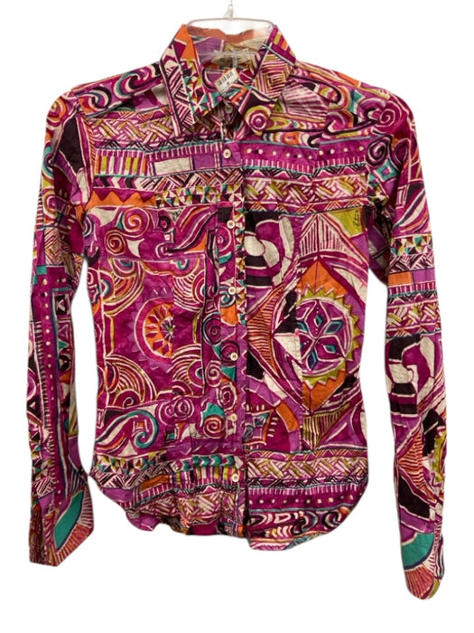 Etro Size 40 Pink Multi Cotton Blend Button Front Printed Top Pink Multi / 40