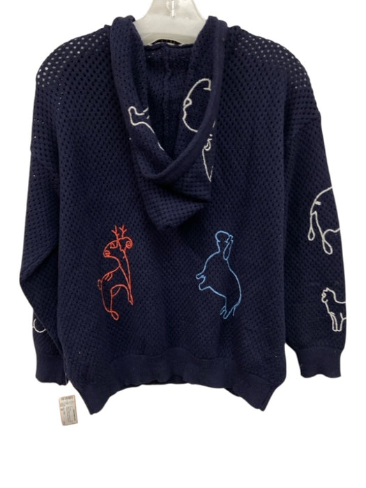 Alice + Olivia Size 38 Navy Cotton & Cashmere 1/4 Button Hooded Sweater Navy / 38