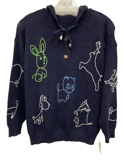 Alice + Olivia Size 38 Navy Cotton & Cashmere 1/4 Button Hooded Sweater Navy / 38