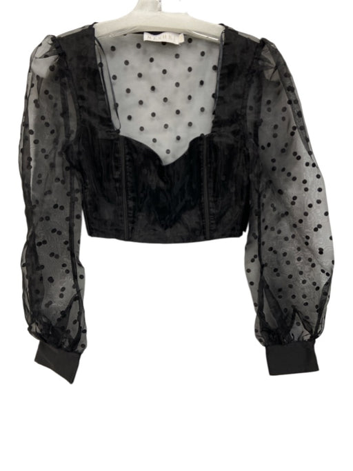Meshki Size XXS Black Polyester Sweetheart Neckline Long Mesh Sleeves Top Black / XXS