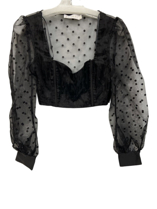 Meshki Size XXS Black Polyester Sweetheart Neckline Long Mesh Sleeves Top Black / XXS