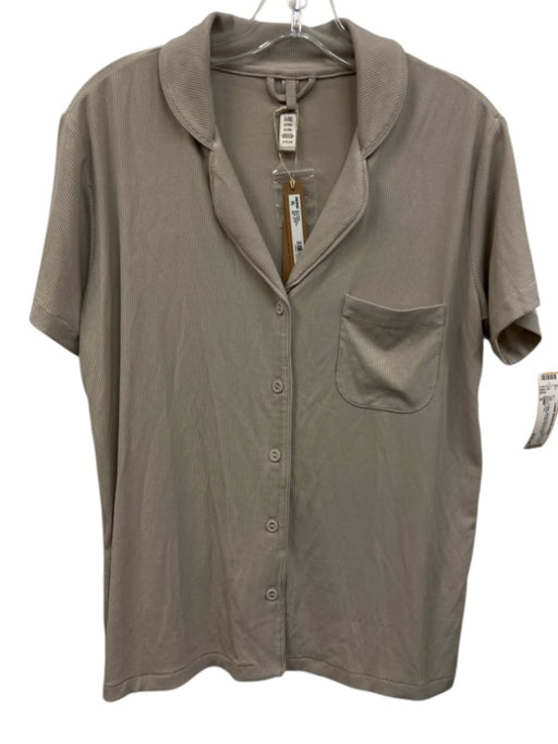 SKIMS Size S Taupe Modal Blend Ribbed Short Sleeve Button Front Top Taupe / S
