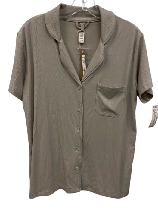 SKIMS Size S Taupe Modal Blend Ribbed Short Sleeve Button Front Top Taupe / S