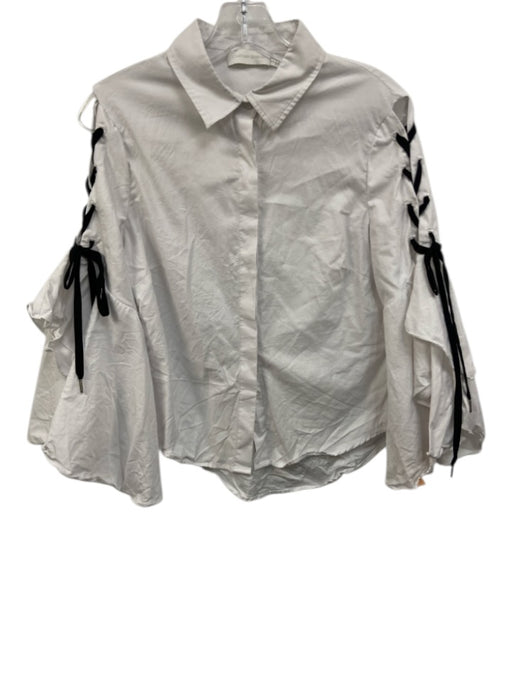 Jonathan Simkhai Size L White Cotton Button Front Bell Sleeve Lace Up Detail Top White / L