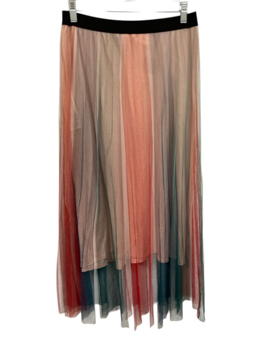 Maje Size 1 Peach Multi Polyester Mesh Overlay Elastic Waist Skirt Peach Multi / 1