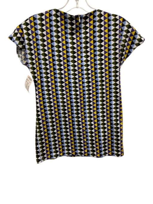 Akris Size 8 Blue, Yellow & Multi Cotton Blend Geo Print Zip Back Top Blue, Yellow & Multi / 8