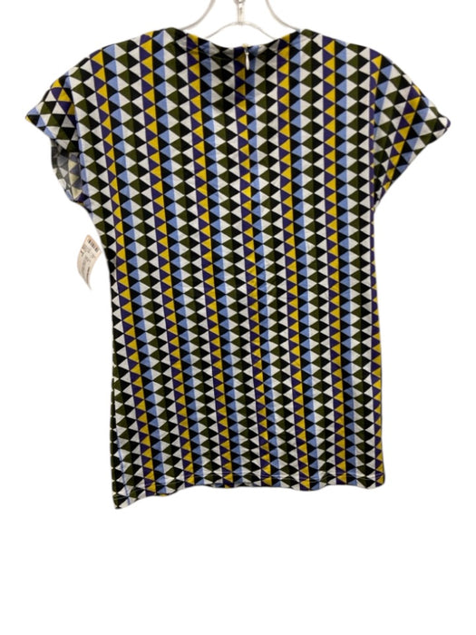Akris Size 8 Blue, Yellow & Multi Cotton Blend Geo Print Zip Back Top Blue, Yellow & Multi / 8