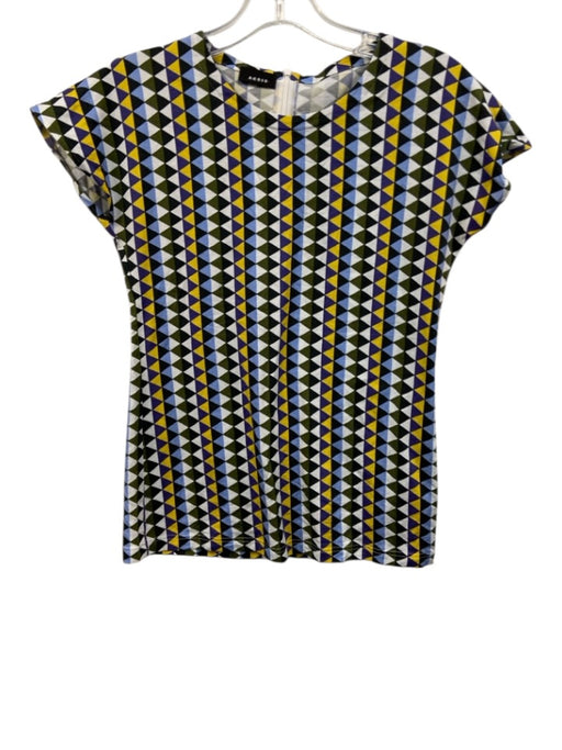 Akris Size 8 Blue, Yellow & Multi Cotton Blend Geo Print Zip Back Top Blue, Yellow & Multi / 8