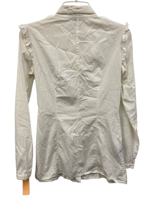 Burberry Size 36 Off White Cotton Blend Button Front Ruffles High Collar Top Off White / 36