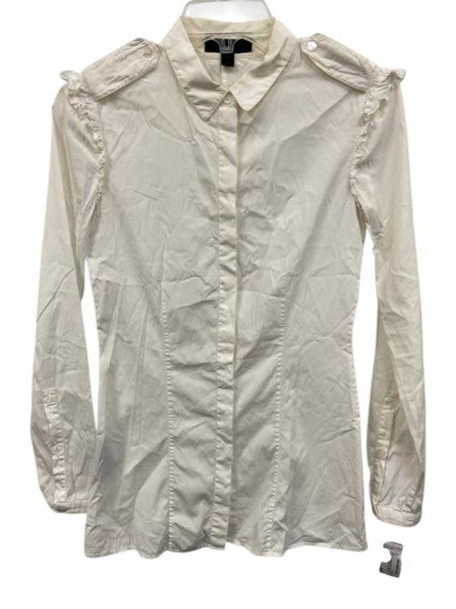 Burberry Size 36 Off White Cotton Blend Button Front Ruffles High Collar Top Off White / 36
