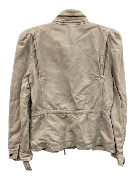 Sandro Size 36 Khaki Cotton Blend Zip Front Patch Pocket Drawstring Waist Jacket Khaki / 36