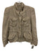 Sandro Size 36 Khaki Cotton Blend Zip Front Patch Pocket Drawstring Waist Jacket Khaki / 36