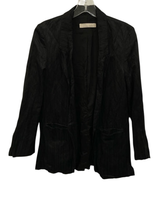 Liviana Conti Size 38 Black Cotton Blend Open Front Lapels Slit Pocket Blazer Black / 38