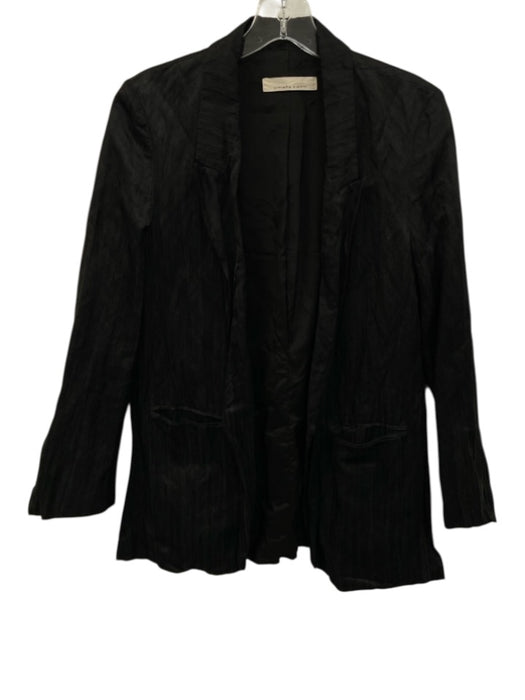 Liviana Conti Size 38 Black Cotton Blend Open Front Lapels Slit Pocket Blazer Black / 38