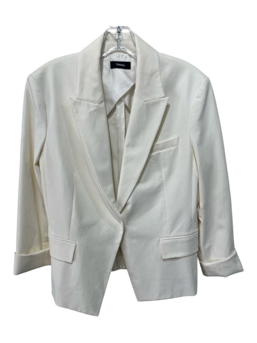 Theory Size 12 Ivory White cotton & polyamide Blazer Faux Pockets Jacket Ivory White / 12