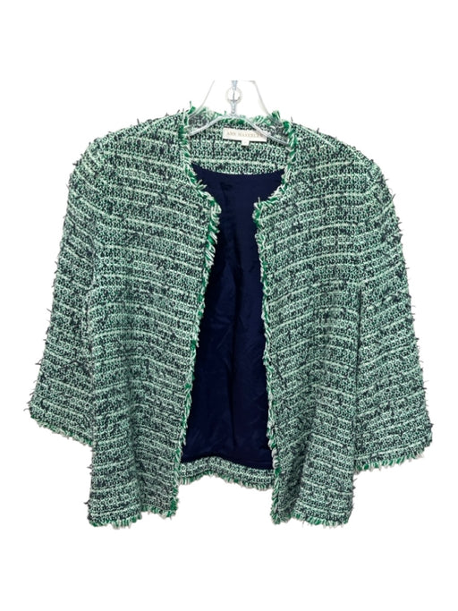 Ann Mashburn Size M Green, White & Navy Tweed Open Front 3/4 Sleeve Jacket Green, White & Navy / M