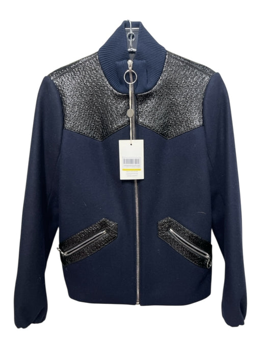 Maje Size 36 Black Virgin Wool Blend Zip Front Zip Pockets Mock Neck Jacket Black / 36