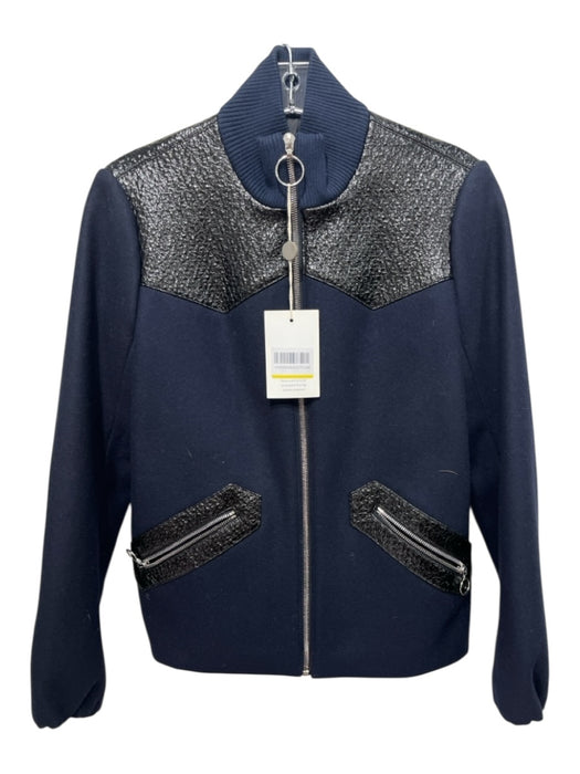 Maje Size 36 Black Virgin Wool Blend Zip Front Zip Pockets Mock Neck Jacket Black / 36