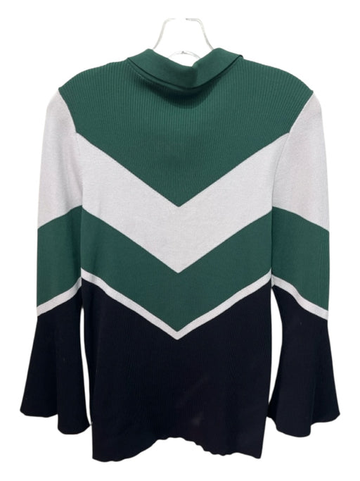 Sandro Size Est M Green, White, Black Viscose Blend Quarter Zip Chevron Top Green, White, Black / Est M