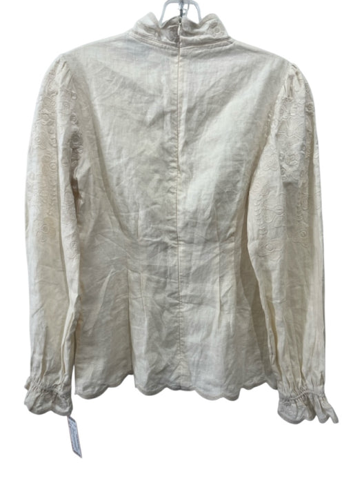 Zimmermann Size 2 Cream White Linen Embroidered Floral Mock Neck Long Sleeve Top Cream White / 2
