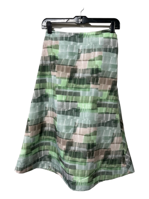 COS Size 2 Green Print Polyester Twist Front Knee Length Abstract Skirt Green Print / 2